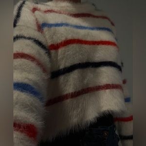 Small multi-color striped fuzzy sweater